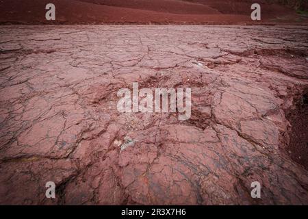 Dinosaurier-Fußabdrücke, mittelliches bis oberes jura, Geopark Iouaridene, Beni Mellal-Khenifra, Atlasgebirge, marokko, afrika. Stockfoto