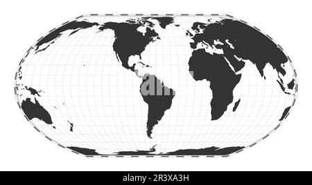 Vector-Weltkarte. Wagner IV-Projektion. Geografische Karte mit Breiten- und Längengraden. Zentriert auf 60deg E-Längengrad. Vektor-Illustration Stock Vektor