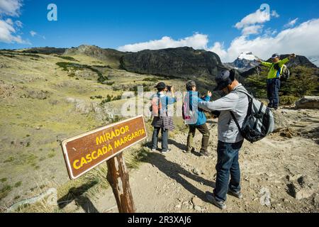 Senda al campamento De Agostini y ein Laguna Torre, El Chalten, Parque Nacional Los Glaciares, Republica Argentinien, Patagonien, Cono Sur, Südamerika. Stockfoto