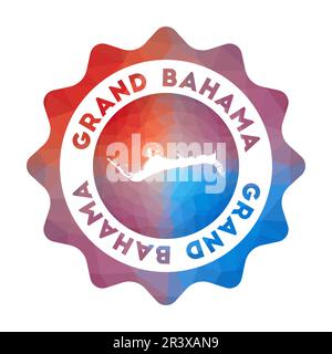 Logo „Grand Bahama Low Poly“. Farbenfrohes Logo der Insel für Steigungen im geometrischen Stil. Mehrfarbiges polygonales rundes Schild mit Karte von Grand Bahama Stock Vektor