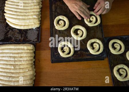 Forn de Kann Salem, Ensaimadas. Algaida. Mallorca. Balearen. España. Stockfoto