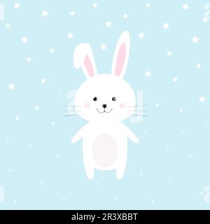 Süßes Kaninchenmuster. Süße Baby-Junge-Duschkarten. Coole und schöne Kaninchen-Illustrationen für Baby-T-Shirt, Babykleidung, Einladung, einfache skandinavische B Stock Vektor