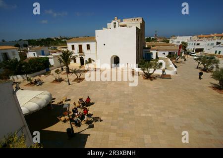 Die Iglesia de Sant Francesc Xavier (s. XVIII). Formentera. Islas Pitiusas. Balearen. España. Stockfoto