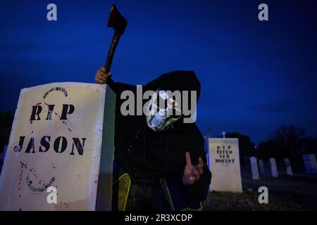 Zombie-Angriff, Paint Ball Marratxi, Mallorca, Balearen, Spanien. Stockfoto