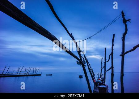 Tipicas gruas de barca, Savudrija, Halbinsel Istrien, Croacia, Europa. Stockfoto