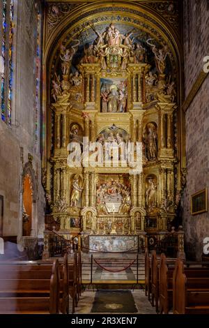 Capilla del Corpus Christi, retablo barroco de madera dorada y policromada, siglo XVII, obra del escultor mallorquín Jaume Blanquer, Catedral de Mallorca, La Seu, siglo XIII Gótico levantino, palma, Mallorca, balearen, Spanien. Stockfoto