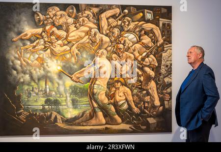 City Art Centre, Edinburgh, Schottland, Großbritannien, 25 May2023. Neue Ausstellung „When the Apple reift, Peter Howson at 65. Im Edinburgher City Art Centre wird eine große Retrospektive von Peter Howson, einem der führenden Bildmaler des Vereinigten Königreichs, eröffnet. Die Ausstellung umfasst etwa 100 Werke aus der gesamten Karriere des Künstlers, viele davon noch nie zuvor in Schottland gesehen. Kredit: Sally Anderson/Alamy Live News Stockfoto