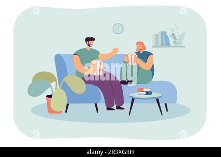 Ein Paar, das sich auf dem bequemen Sofa vor dem Fernseher entspannen kann Stock Vektor