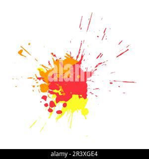 Tropfenweise farbige Flecken und Farbspritzer. Rot-gelbes orangefarbenes Aquarell und Acrylspritzer auf weißem Papier. Farbtropfen, Pinselstriche für Deko Stock Vektor