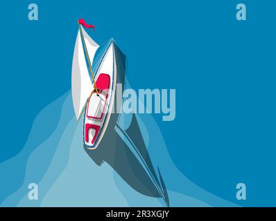 Segelyacht auf dem offenen Meer, Vektordarstellung von oben mit Kopierraum Stock Vektor