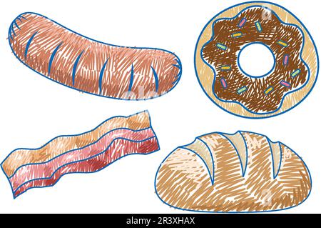 Food in Pencil Colour Sketch Simple Style Illustration Stock Vektor