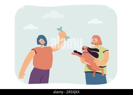 Mädchen, die mit dem Hund spielen Flachvektor-Illustration Stock Vektor