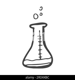 vektorzeichnung im Doodle-Stil. Chemikalienkolben, Retorts. Einfache Linienzeichnung, Skizze. Stock Vektor