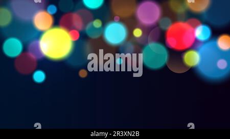 Buntes Neon-Bokeh und funkelnde Glitzer auf schwarzem Hintergrund. Verschwommenes Bokeh-Licht in Regenbogenfarben. Abstrakte Vektor-festliche Kulisse. Unschärfe Stock Vektor