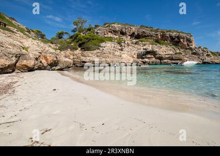 Caló des Marmols, Santanyí, Mallorca, Balearen, Spanien. Stockfoto