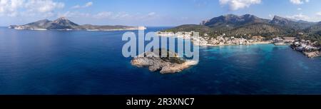 Es Pantaleu und Dragonera, Sant Elm, andratx-Küste, Mallorca, Balearen, Spanien. Stockfoto