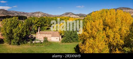 Ermita de Santa Coloma, Albendiego, Provinz Guadalajara, Spanien. Stockfoto