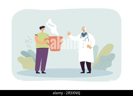 Ein Arzt im weißen Kittel und ein Mann mit einem riesigen Becher Stock Vektor