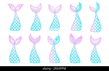 Pinkfarbene und blaue Meerjungfrauenschwänze. Schwanz mit Meerjungfrauenwaage für Design. Vektordarstellung. Stock Vektor