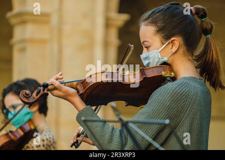 Weihnachtsvorlesung durch die Llucmajor Musikschule, San Buenaventura Kloster, Llucmajor, Mallorca, Balearen, Spanien. Stockfoto
