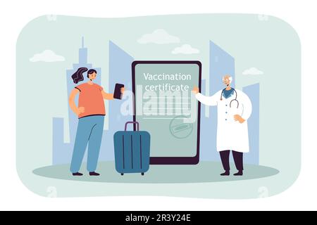 Digitales Impfzertifikat auf Tablet-Bildschirm Stock Vektor