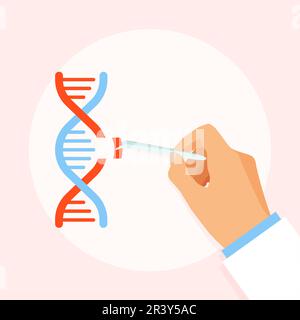 Forschung oder DNA-Test wissenschaftlich. Der Arzt untersucht menschliche DNA. Genetische Wissenschaft und Genchromosom erforschen. Vektordarstellung isoliert. Stock Vektor