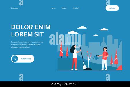 Kinder, die im Stadtpark Bäume Pflanzen Stock Vektor