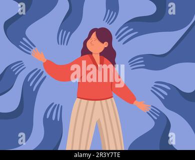 Gruselige Hände, die auf eine Comicfigur zukriechen Stock Vektor