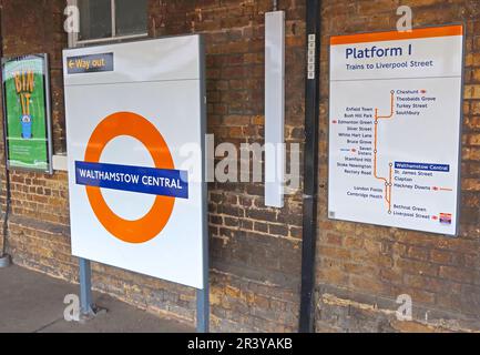 Walthamstow Central Station, Bahnsteig eins, BR, Hoe St, Walthamstow, London, England, Großbritannien, E17 7LP Stockfoto