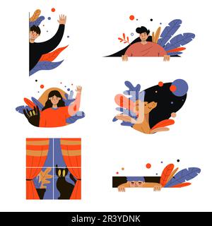 Süße, spannende Zeichentrickfiguren-Vektorbilder-Set Stock Vektor