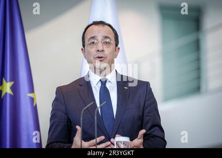 Berlin, Deutschland. 25. Mai 2023. Der Präsident der Republik Zypern, Nikos Christodoulides, gibt eine Pressekonferenz im Bundeskanzleramt. Kredit: Kay Nietfeld/dpa/Alamy Live News Stockfoto