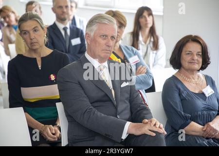 Seneffe, Belgien. 25. Mai 2023. König Philippe - Filip von Belgien, das bei einem königlichen Besuch im Aptaskil-Ausbildungszentrum für Biotechnologie in Seneffe am Donnerstag, den 25. Mai 2023, zu sehen ist. BELGA FOTO NICOLAS MAETERLINCK Kredit: Belga News Agency/Alamy Live News Stockfoto