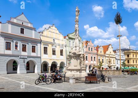 Masarykovo Namesti, mestska pamatkova Zona, Trebon, Jizni Cechy, Ceska Republika/Masaryk-platz, geschützten Stadt finden, die Stadt Trebon, Südböhmen, Stockfoto