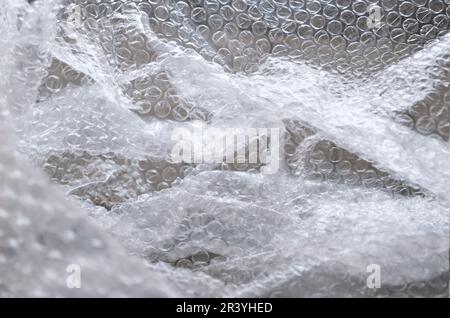 Сhpok Textur, Verpackung mit Luftblasen, Zellophan-Folie zur Luft, weiße Luftpolsterfolie oder Luftpolsterfolie Abstrakte horizontale Textur Stockfoto