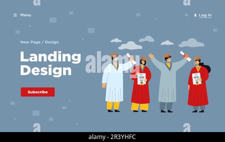 Glückliche Studentinnen mit Abschluss und Diplomen Stock Vektor