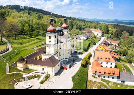 Poutni kostel Panny Marie Dobre rady, Dobra Voda, Novohradsko, Jizni Cechy, CR 1708-15, Bogen. K. Dienzenhofer, Pilgerkirche im barocken Stil mit Stockfoto