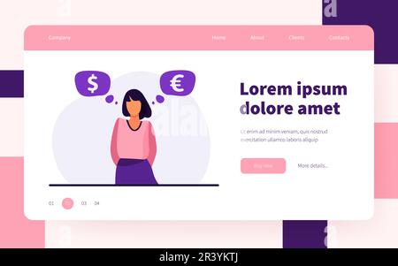Eine Frau, die steht und über den Kurs nachdenkt Stock Vektor