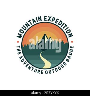 Vektor-Illustration des Adventure Outdoor Badge Logo Mountain Expedition Stock Vektor