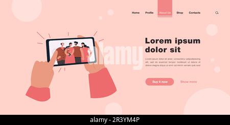 Menschliche Hände halten Smartphone mit FamilienSelfie Stock Vektor