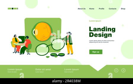 Winzige Augenärzte prüfen das Sehvermögen des Patienten Stock Vektor