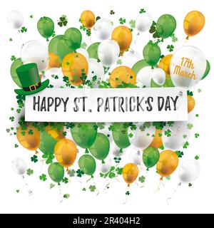 St. Patricks Day Papierbanner Ballons Shamrocks White Stockfoto