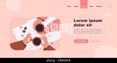 Ansicht von oben mit menschlichen Händen, die Becher halten Stock Vektor