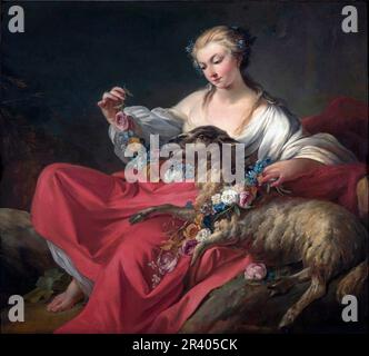 Das Favorite Lamb (Le Mouton Favori) von Jean-Baptiste Marie Pierre (1714-1789), Öl auf Leinwand, c. 1758 Stockfoto