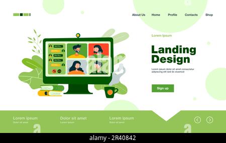 Personen, die sich online per Videokonferenz treffen Stock Vektor