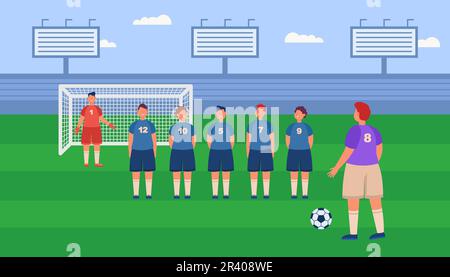 Cartoon-Fußballspieler bereit für den Elfmeterball im Stadion Stock Vektor
