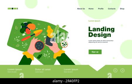 Weibliche Hände halten Pflanzen und Topf mit Erde Stock Vektor