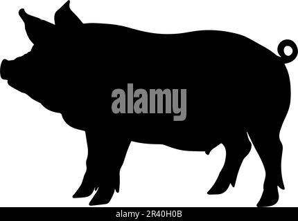 Schweineschilhouette isoliert auf weißem Hintergrund. vektordarstellung Stock Vektor