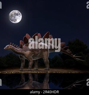Stegosaurus stenops Dinosaurier in der Nacht. Stockfoto
