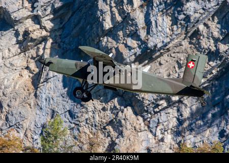 Swiss Air Force Pilatus PC-6 Porter STOL Aircraft, Meiringen, Schweiz. Stockfoto