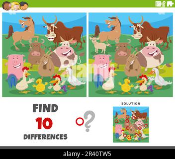 Difference-Spiel mit Zeichentrickfiguren Stockfoto